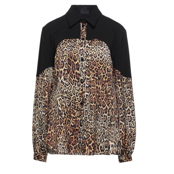New! JUST CAVALLI Logo Color Block Animal Print Button Up Shirt Blouse - Picture 2 of 11